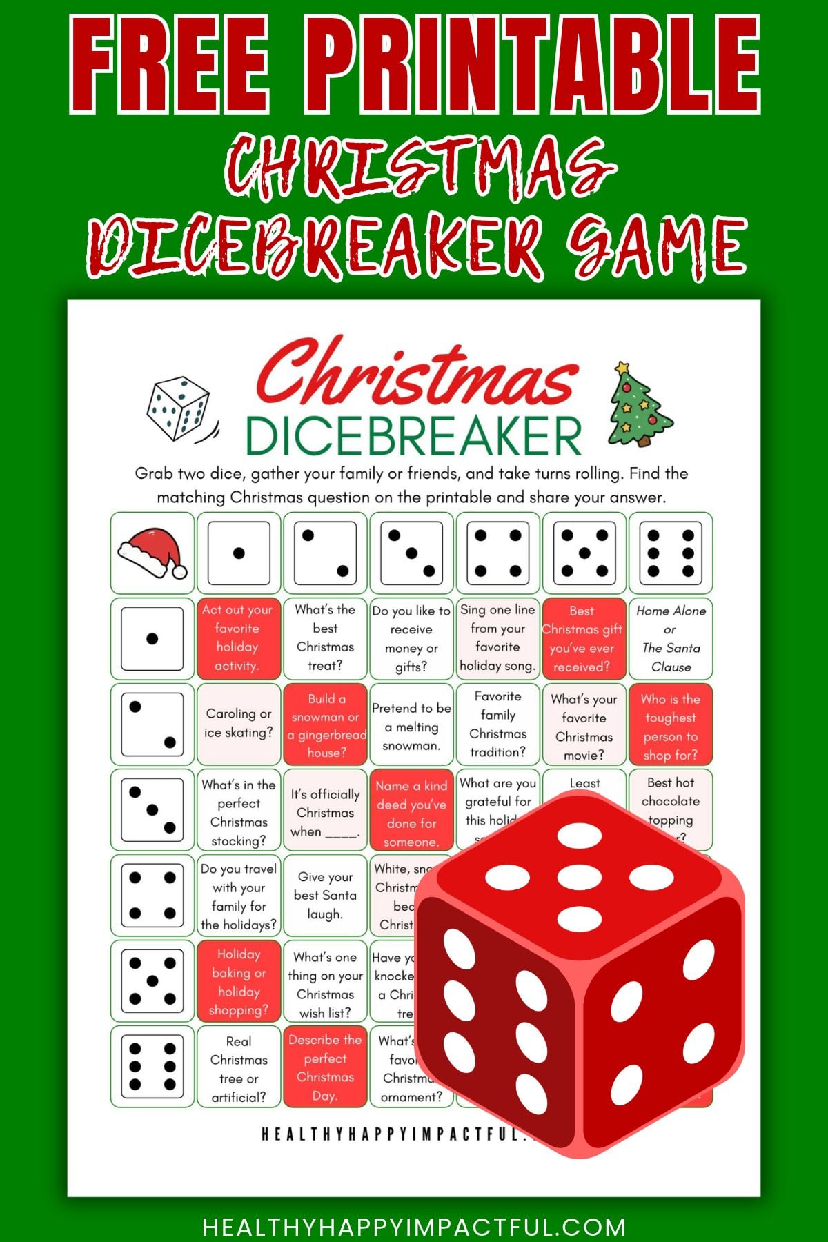Christmas icebreaker dice games for kids and family