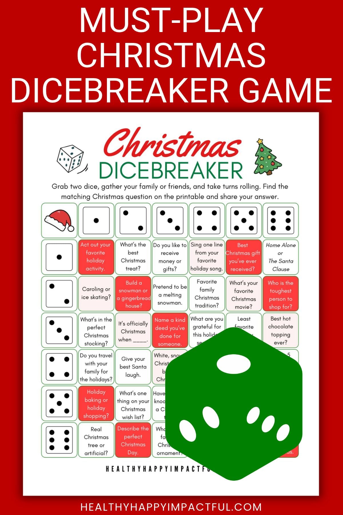 Christmas dicebreaker game; ice breakers
