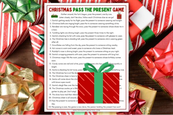 Christmas pass the present game free printable for kids