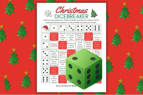 Christmas ice breaker; games with dice for family; free printable