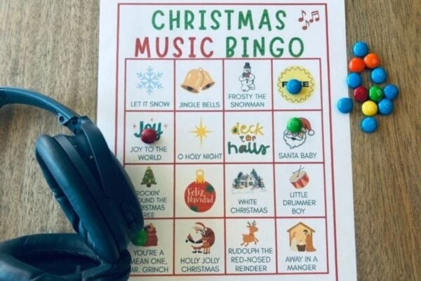 Christmas music bingo cards for kids and adults; song; carol