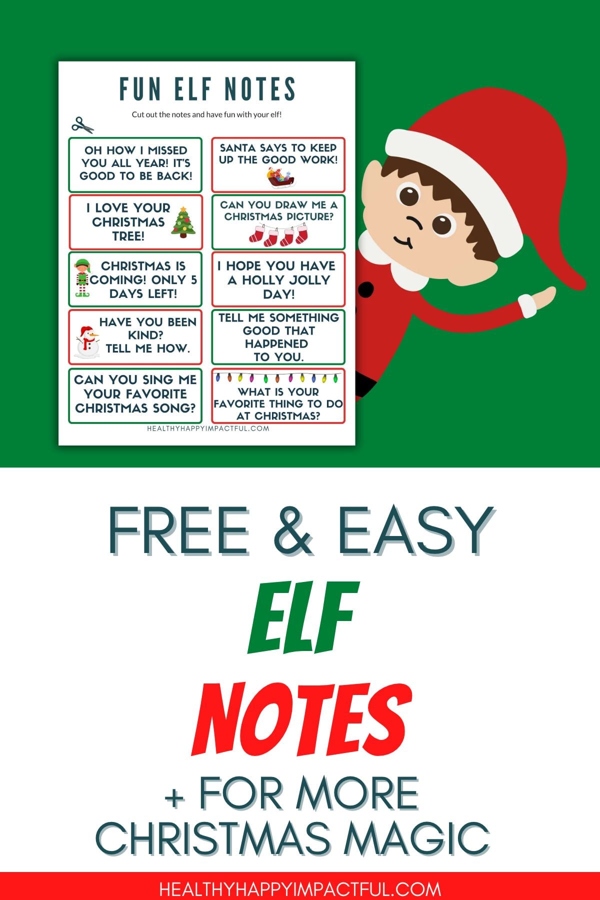 elf notes, goodbye, arrival, free printable cards