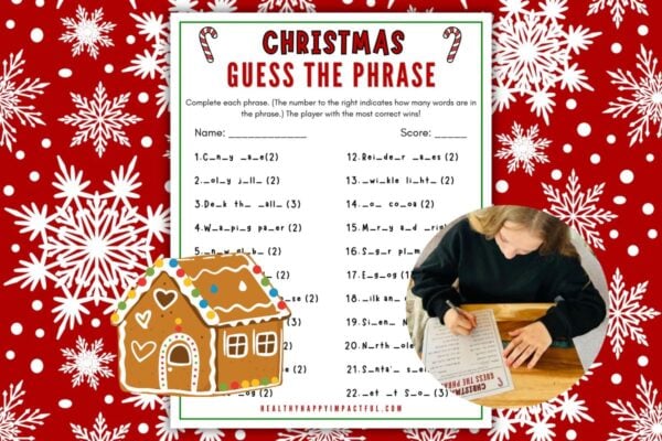 Christmas fill in the blank game, free printable worksheet