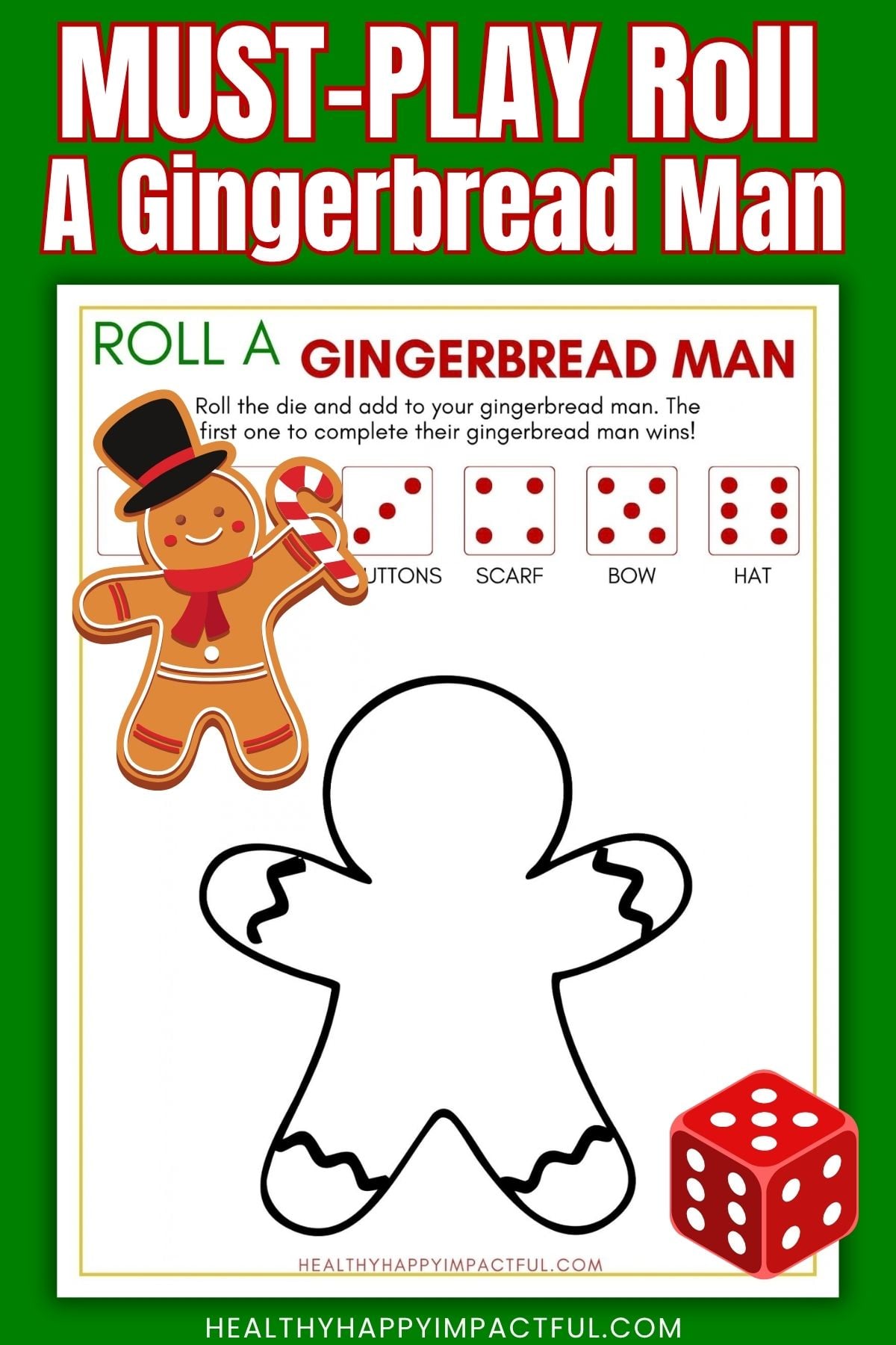roll a gingerbread dice game free printable; draw