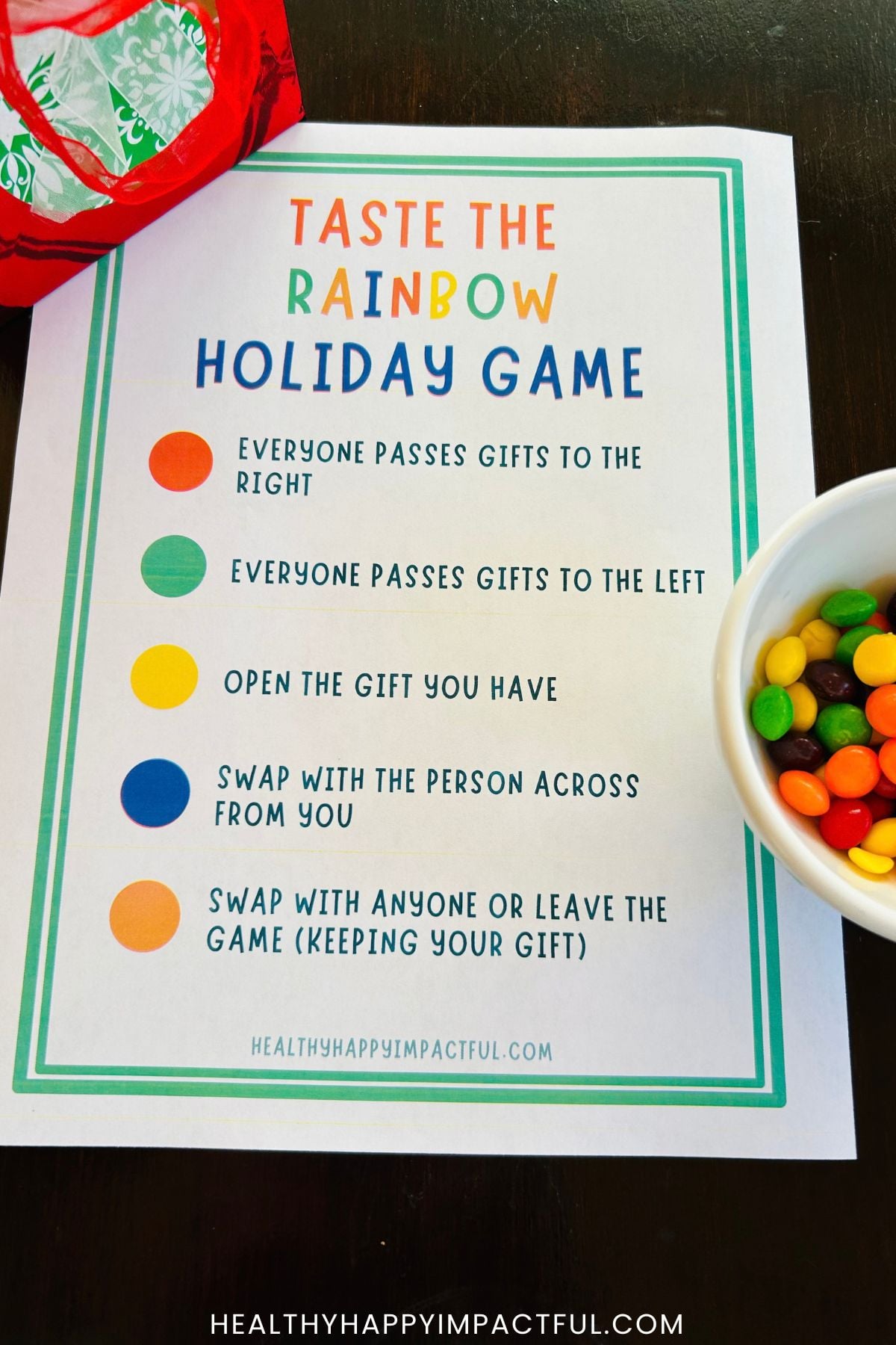 taste the rainbow candy Skittles Christmas gift exchange game idea